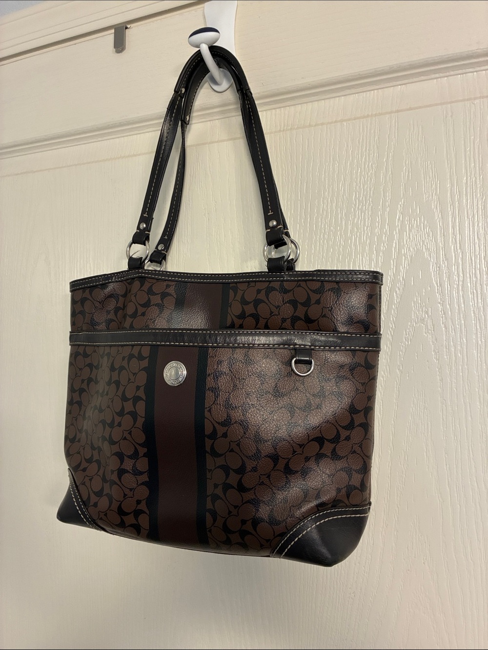 Coach Dark Brown and Black Signature Tote